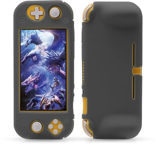 Silicone Grip Case for Nintendo Switch Lite, Soft Rubber Case for Switch Lite with Tempered Glass Screen Protector and 6 Thumb Grips - Gray