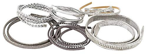 Ideen mit Herz DIY Schmuck Lederbänder zum Basteln | DIY Schmuck | 6 Stück | Je 50 cm lang | Verschiedene Breiten & Designs | Geflochten, Glitzer, Glas-Strass-Steine und Metall-Nieten (silber)
