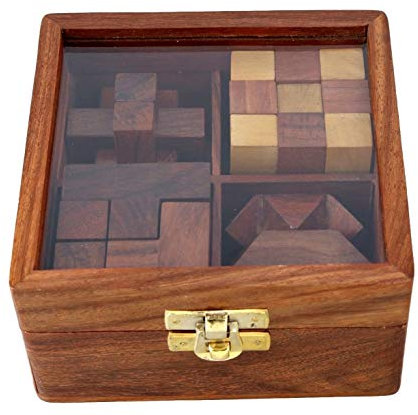 Metallic India 4-in-1 Holz-Puzzle-Spiel-Set, 3D-Puzzles für Jugendliche und Erwachsene