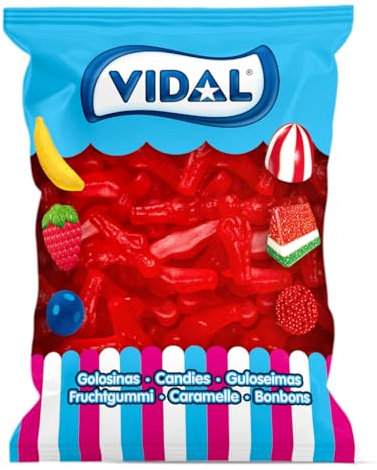 Vidal Golosinas. Meones Brillo, Golosinas con forma de niño meón sabor fresa y color rojo Bolsa 250 unidades.