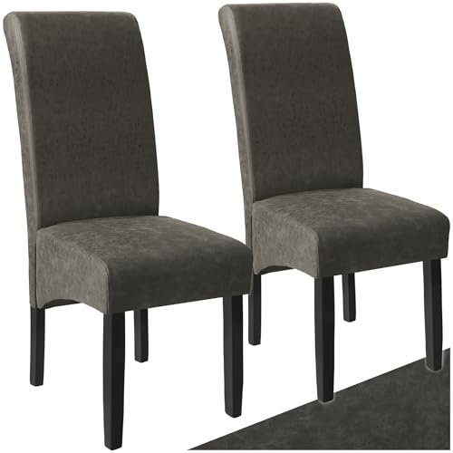tectake® 2er Set Stühle, Kunstleder Stuhl mit hoher Rückenlehne, ergonomische Form, perfekt für den Esstisch, als Esszimmerstühle, Küchenstühle oder im Wohnzimmer - grau marmoriert