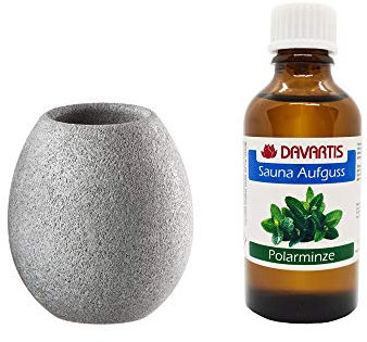 Davartis - Aromaschale SAUNAKKO aus Speckstein + Sauna Aufguss Polarminze - 50ml