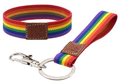 BDM Stoffarmband und Schlüsselanhänger mit der LGTBI-Flagge für Männer und Frauen. Elastisch und mit Silberring.