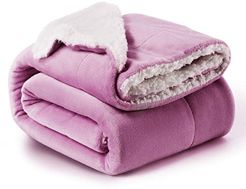 SANSAR Soft & Warm Sherpa Fleece Blanket Reversible Microfibre for Bed Throw Sofa (Lilac, Single (130x160cm))