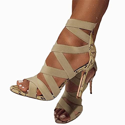 Onsoyours Sexy High Heels für Damen Neue Sommersandalen mit Fischmaul Gefrostete Stiletto-Sandalen mit Offenem Zeh und Reißverschluss Beige 38 EU