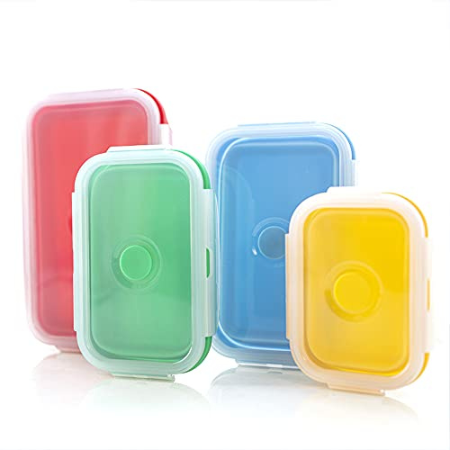 Collapsible Food Storage Containers Set,Silicone Airtight Food Container Set 350/500/800/1200ML (Multicolor)