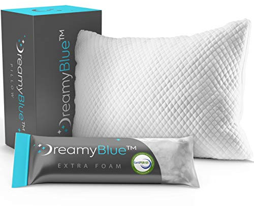 DreamyBlue Premium Kissen zum Schlafen – geschredderte MemorySchaumstofffüllung [Verstellbarer Loft] Waschbarer Bezug aus Bambus gewonnener Viskose – für Seiten, Rücken und Bauchschläfer –