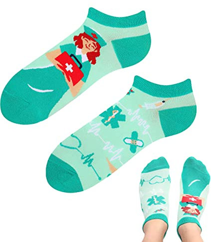 TODO Colours Lustige Socken mit Motiv - Mehrfarbige, Bunte, Verrückte für die Lebensfreude (35-38, x LOW Krankenschwester)