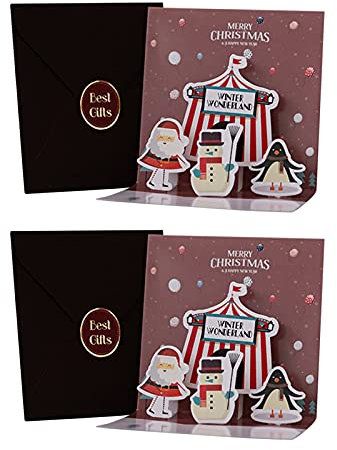 TianWlio Set A Weihnachten Feiern 2PC Eine Karte Weihnachtskarte Dreidimensionale Weihnachten inklusive Karten Heimwerker Singende Geburtstagskarte Kinder (D, One Size)