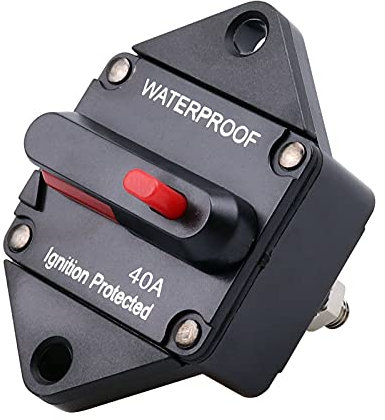 RKURCK 40 Ampere-Leitungsschutzschalter, 12 V-48 V DC, wasserdicht, mit manuellem Reset für Auto, LKW, Wohnmobil, Marine, Panel-Halterung (40 A)