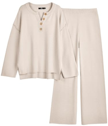 LILLUSORY Mode Kleider 2 Stück Oversize Slouchy 2022 Winter Koordinierte Wohnzimmer Set Bequeme Strickpullover Home Pullover Set