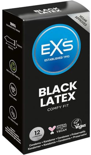 EXS | Black latex | Schwarze Latexkondome | Bereichere dein Sexleben mit farbigem Latex | Vegan | 12er-Pack