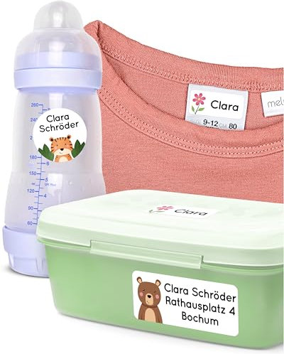 melu kids® Namensaufkleber Kinder Set für Kleidung & Gegenstände (50 Stück) Namensetiketten für Kindergarten/Schule, Selbstklebend und waschmaschinenfest - weiß