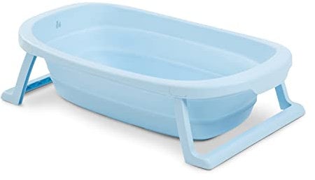 hauck Faltbare Babybadewanne Wash N Fold M für Babys und Kleinkinder bis 16 kg, Ablaufstöpsel mit Farbwechsel bei Hoher Temperatur, Weiche Materialien, 80 x 48 x 25 cm (Light Blue)
