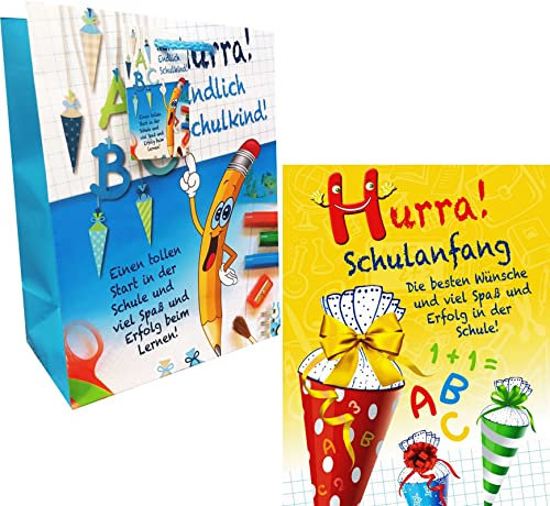 ILODA 2x Geschenktüten zum Schulanfang medium 17307, Schulanfangstüte, Geschenktasche