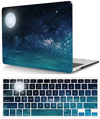 Laptop Hülle für Neues MacBook Air 13 Zoll Modell A1932 A2179 A2337 M1 mit Retina Display and Touch ID 2020 2019 2018, Plastik Schützend Hartschale Case Cover & Tastaturschutz, Mond und Sterne