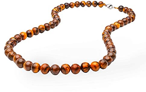 Handgemachte Herren Perlenkette Kette Tigerauge Onyx Grau Achat Jaspis | 8MM Natürliche Edelsteine Heilung Kristallschmuck (Braunes Tigerauge)