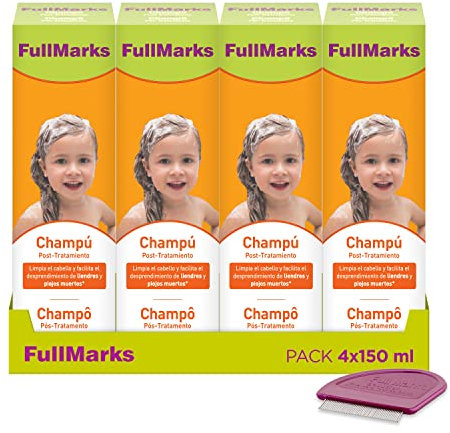 Full Marks Champú Post-Tratamiento Piojos, Limpia el cabello y elimina los rastros de la loción/spray contra los piojos - 4x150 ml