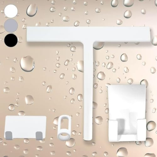 DEKAZIA® Duschabzieher Weiß - Silikon Wasserabzieher für Dusche, Flitsche & Duschwischer mit Halterung - Robuster Abzieher für Glas und Fliesen