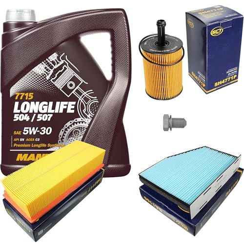 Inspektionspaket Wartungspaket Filterset mit 5 L Motoröl Longlife 5W-30, Ölfilter, Luftfilter, Innenraumfilter, Verschlussschraube