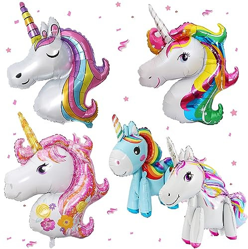 Einhorn Folienballon,5 Stück XXL Einhorn Luftballons, Walking Einhorn Ballon, Einhorn Folienballon Deko Kindergeburtstag Einhorn Ballons Geburtstag Mädchen für Kinder Geburtstag Party Deko Geschenk