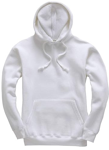 Mellor Design Plain Pullover Hoodie Hooded Top Unisex Mens Ladies Hoody Sweatshirts White, L