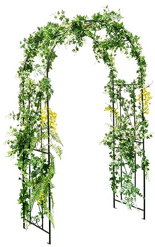 GiantexUK Metal Garden Arch, Heavy Duty Trellis Pergola Arbour with 4 Ground Stakes, Roses Climbing Plants Support Archway for Lawn Patio Wedding Ceremony (120x56x220cm, Curved Patterns)