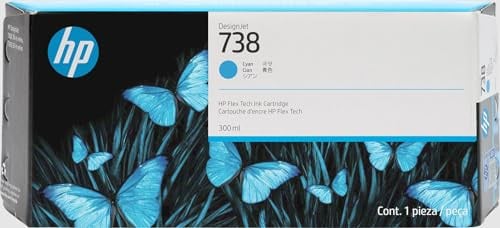 HP 738 Cyan, Original Druckerpatrone | Tinte für DesignJet, 300 ml (676M6A)