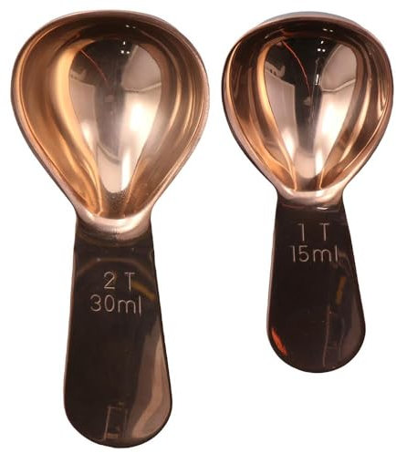 hobbyme 2 x Kupfer-Kaffeeschaufel aus Edelstahl, 1 Kaffee-Esslöffel (15 ml), 2 Esslöffel (30 ml), Kaffee-Messlöffel für Tee, Zucker, Kaffee Portionierer