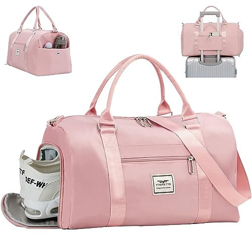 FIORETTO Damen-Sporttasche, Reisetasche mit Schuhfach und Nasstasche, Weekender, Übernachtungstasche, Krankenhaustasche, Handgepäcktasche Rosa
