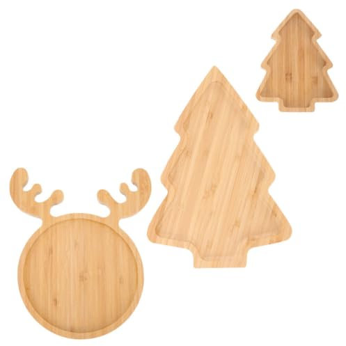 Kichvoe Christmas Tree Plates Wooden Charcuterie Boards Reindeer Serving Trays Wooden Appetizer Tray Christmas Tree Shaped Plate Sushi Dish 3pcs
