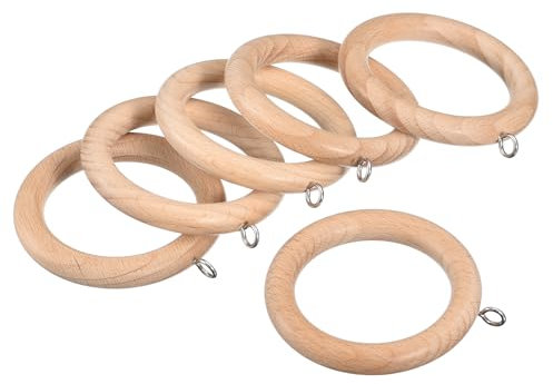 QUARKZMAN 6 Anillos de Cortina de Madera, 2.75 Pulgadas, Ganchos de Anillo de Madera con Ojo de Tornillo para Cortina con Tornillo, Natural