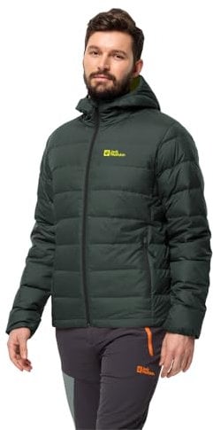 Jack Wolfskin Men's Ather Down Hoody M Down Jacket, Black Olive/Firefly, S