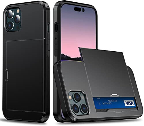 Compatible avec Coque iPhone 13 Pro Max Antichoc Portefeuille, Etui iPhone 13 Pro Max avec Porte-Cartes Coulissant Cache Protection Coque de Telephone Silicone Housse (Noir)