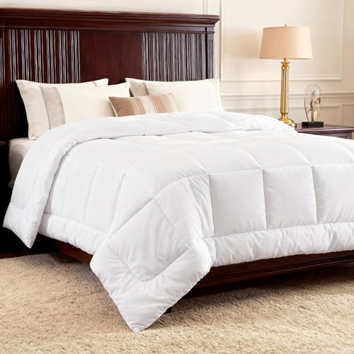 Bedsure Bettdecken für King-Size-Bett: Steppdecke mit kontrastierender Daunen-Alternative, gesteppte Ganzjahresdecke mit 8 Schlaufen, maschinenwaschbar, Geschenke für Frauen, Weiß, Kingsize-Bett, 228