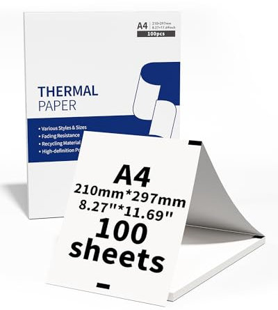 Thermopapier A4 für Mobiler Drucker M08F,M832,M833,Kompatibel mit Phomemo M832 Thermodrucker,Kompatibel mit Phomemo M08F Mobiler Drucker,Thermodrucker A4 Papier,Weiß,210mm*297mm*100pcs