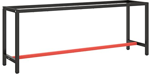 Homgoday Arredamento Telaio Banco da Lavoro Nero e Rosso Opaco 210x50x79 cm Metallo, Banco Tavolo da Lavoro per Garage Officina