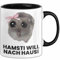 Sad Hamster Meme Lustige Tasse Hamsti Trauriger Hamster Büro Kaffee-Becher Hamsti Will Nach Hausi (Schwarz)