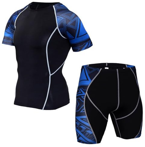 Bauzuoyo Herren Radtrikot Set Fahrrad Kurzarm Set Atmungsaktiv Quick-Dry Kurzarm Radsport-Shirt + Gel Gepolsterte Shorts Radler Trikot und Shorts mit Sitzpolster für Radsport