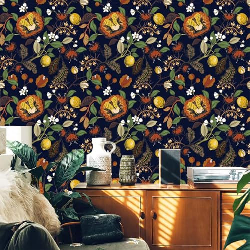 Papier Peint Panoramique Bleu Marine Jaune Papier Adhesif pour Meuble Salonpapier Peint Adhesif Mural Papier Peint Intissé Facile à Peler Papier Adhésif Décoratif Cuisine 45x600cm