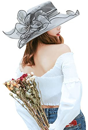 Hooaat Damen Sommer Organza Ausflug Strand Hut Sonnenhut für Mädchen Organza Retro Floral Dekorative Tüll Hut Derby Hut Party Brüllen 20er Jahre Kopfbedeckung