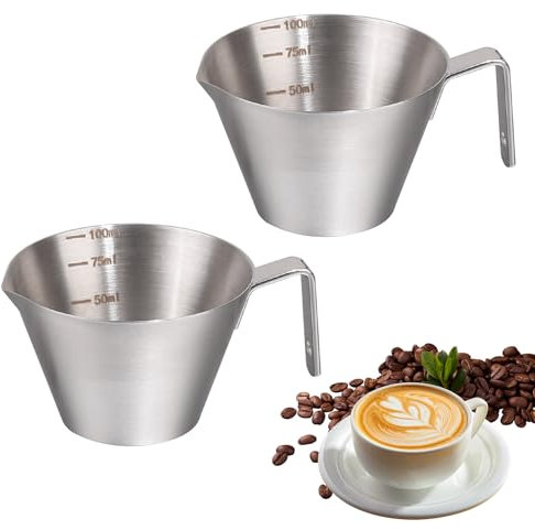CONNECTION 2 Pcs Milk Jug for Coffee Machine - 100ml Stainless Steel Milk Frothing Pitcher with Measurement Mark for Barista Making Cappuccino