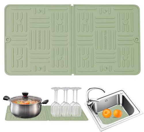 Escurreplatos Silicona Fregadero Tapete - Escurridor de Platos para Secad y Estera 2 en 1, Plegable Vasos, Rejilla Alternativa los Paños Cocina Absorbente Montable Sobre Fregadero