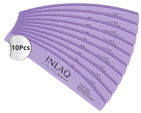INLAQ® Nagelfeile 100/180 für Nägel | Maniküre Nail Files | Doppelseitige Nagelfeilen für Gelnägel | Waschbar und Wiederverwendbar | Farbe: Violett