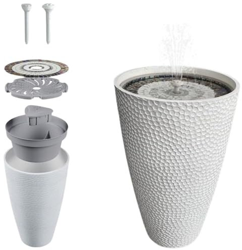 Hydria Pirene Lite White | Cordless Ready-To-Go Water Feature | Rechargeable | LED Lights | Remote Control | Works Without Solar Power | Indoor and Outdoor Fountain | British Brand