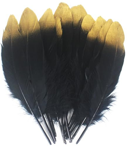 chaojukj 15–20 cm, 50 Stück, goldschwarze Federn, natürliche Gänsefedern für selbstgemachte Hochzeitsdekorationen, Engelsflügel und Feenbasteleien