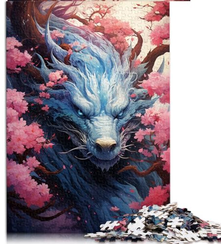 Puzzle 1000 pièces, Dragons et Fleurs de Cerisier, Puzzle en Papier Japonais, pour Adultes et Enfants, Stimulant. Taille : 26X38cm