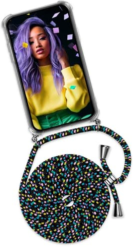 ONEFLOW Handykette für Samsung Galaxy S24 FE Hülle mit Band, Handyhülle mit Kette abnehmbar, Handyband zum Umhängen, Handy Umhängeband Lange Handykordel, Twist Case – Schwarz Bunt