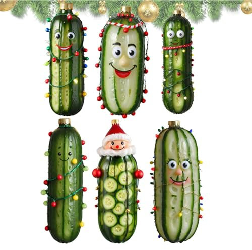 Weihnachtsschmuck 2024 Gurke - 6 x Weihnachtsbaum Verstecken Ornament - Acryl 2D Flache Anhänger Mit Seil für Weihnachtsfeiern, Baum, Heimdekoration