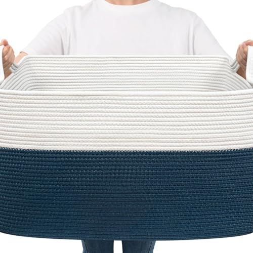 Storage basket, laundry basket, square storage basket, children's room, baby toys, 65 liters, 55 × 38 × 30cm (blaue und weiße Farbe)